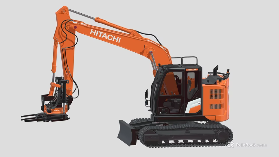 Hitachi Heavy Duty Excavator With Hydraulic Arm Tracked Base And Operator Cabin 3d model 