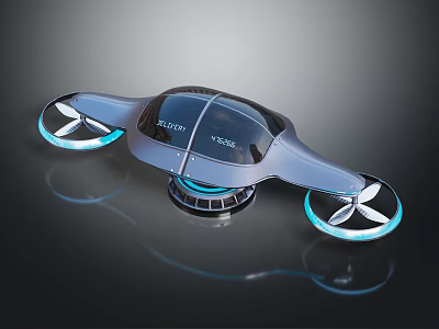 Futuristic Flying Vehicle With Aerodynamic Design Transparent Cockpit And Illuminated Propellers 3d model