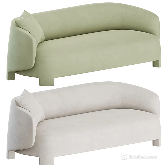 Modern Multi-seat Sofa in Light Green and Light Beige with Comfortable Soft Fabric 3d model