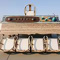 Modern Wooden Tea Table and Chairs with Upholstered Seats and Decorative Items