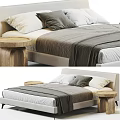 Modern Double Bed With Gray Blanket White Pillows And Wooden Side Tables