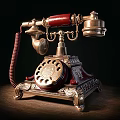 Vintage Metal Telephone With Red Accents Rotary Dial And Ornate Base Design