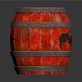 Vintage Red Wooden Barrel With Black Rhinoceros Design And Metal Hoops