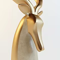 Modern Elegant Decorative Ornament Set With Golden Deer Head Sculpture On Black Base