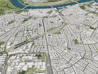 Detailed Urban Planning Aerial View With River Bridges Roads And Buildings 3d model