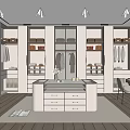 Modern Spacious Walk-in Closet Interior With Multiple Cabinets Open Storage Worktable And Warm Lighting