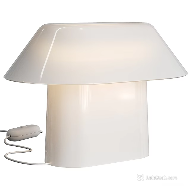 White Minimalist Table Lamp Featuring Curved Shade And Cylindrical Base Design 3d model 