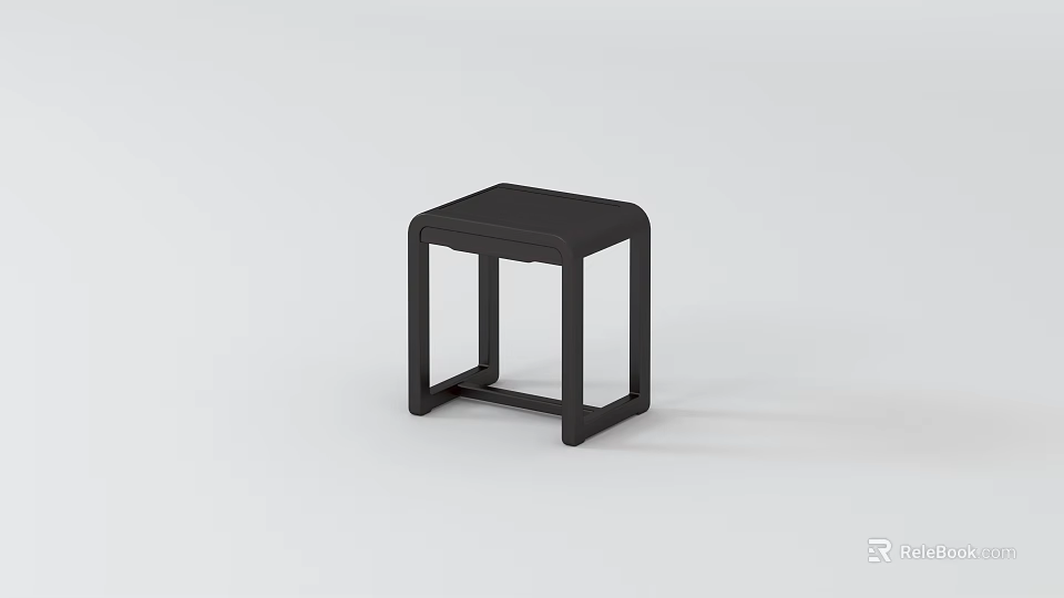 Simple Black Modern Stool With Clean Lines And Sturdy Wooden Frame 3d model 