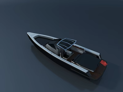 Modern Wooden Boat With Black And White Design Open Deck And Seating Area 3d model