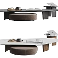Modern Minimalist Coffee Table Design With White Tabletop Wooden Legs And Brown Ottoman