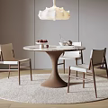 Round Dining Table Set With Marble Top Brown Base Four Chairs And Light Rug 3d model