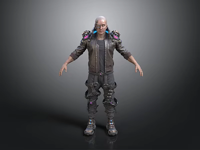Sci Fi Character With Futuristic Jacket Mechanical Shoulder Armor And Tactical Pants 3d model