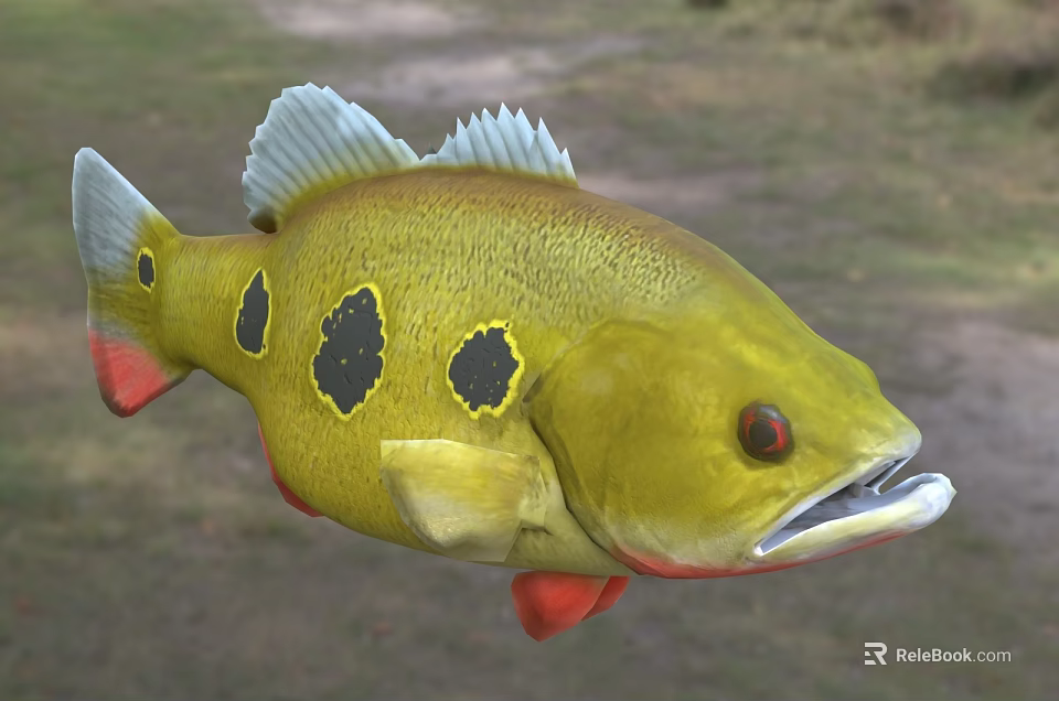 Vibrant Freshwater Fish With Yellow Body Black Spots And Red Fins And Eyes 3d model 