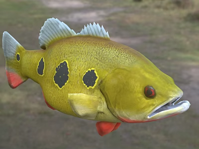 Vibrant Freshwater Fish With Yellow Body Black Spots And Red Fins And Eyes 3d model
