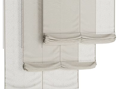 Elegant Beige Layered Window Curtains With Pleated Design And Light Fabric 3d model