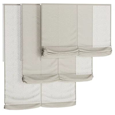 Elegant Beige Layered Window Curtains With Pleated Design And Light Fabric 3d model