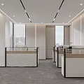Modern Public Office Space With Open Workstations Desks Chairs Large Windows And Ceiling Lighting