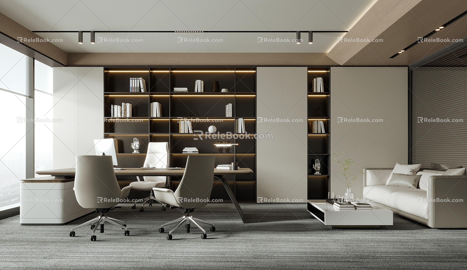 Manager Office Desk Chair Office Chair Bookcase 3d model