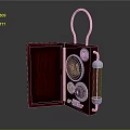 Vintage Portable Computer with Wooden Case Copper Handle Circular Screen Transparent Tube and Knobs 3d model