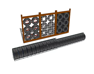 Recycled Tire Playground Equipment With Climbing Wall And Tunnel Structure 3d model