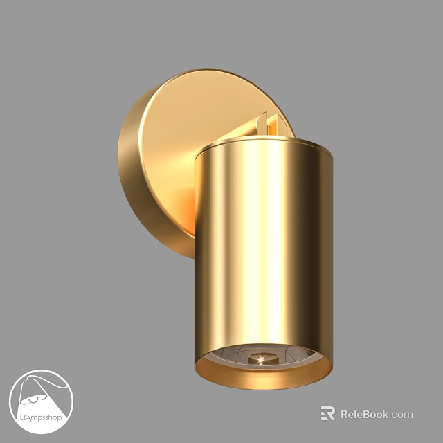 Modern Golden Wall Lamp Design With Round Base And Cylindrical Shade 3d model 