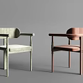 Modern Multicolor Armrest Dining Chairs With Fabric Seats And Wooden Frames 3d model