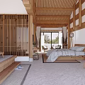 Hotel Guest Room With Wooden Beams Natural Light Seating Area And Floor To Ceiling Windows