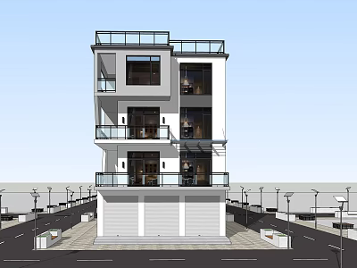 Modern Three Story Detached Villa With Glass Windows And Balconies Exterior 3d model
