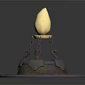 Ornate Fantasy Torch With Golden Crystal Flame Hanging Chains And Purple Mossy Base