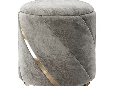 Gray Velvet Stool With Modern Design And Gold Accents On Legs 3d model
