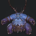 Mythical Fantasy Creature Featuring Blue Purple Body Large Antlers Intricate Tattoos And Decorative Metal Parts