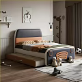 Modern Style Children's Bed With Storage Drawer Stuffed Bears Soccer Ball And Cartoon Decor