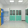 Modern Laboratory Interior With Green Cabinets White Countertop Workbench Chair and Windows