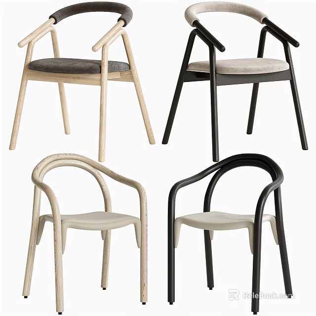 Modern Leisure Chairs With Curved Armrests And Wooden Frames In Various Colors 3d model 