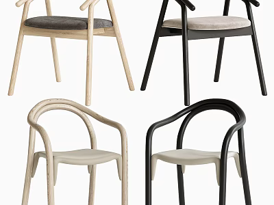 Modern Leisure Chairs With Curved Armrests And Wooden Frames In Various Colors 3d model