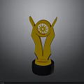 Golden Trophy Design With Winged Body Wheel Center And Black Base
