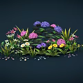 Vibrant Mixed Flowers And Green Plants With Purple Pink White Yellow Blooms And Leaves