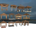 Traditional Chinese Wooden Pavilions Featuring Different Roof Styles And Structures Designs