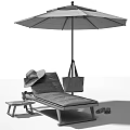 Outdoor Lounge Chair With Umbrella Hat Striped Tote Bag Side Table And Sandals