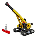 Yellow Tracked Building Block Crane Toy Lifting Red Bricks With Hook 3d model