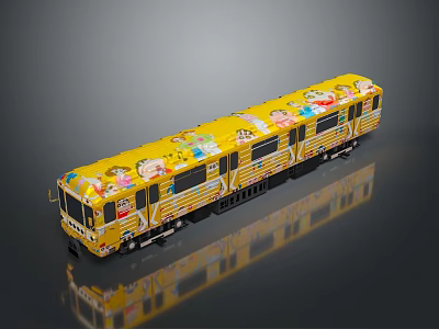 Yellow Toy Train Model With Colorful Cartoon Patterns And Detailed Exterior 3d model