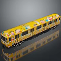 Yellow Toy Train Model With Colorful Cartoon Patterns And Detailed Exterior