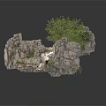 Modern Landscape Rock Structure Design With Green Plants And Natural Moss Decor