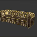 Brown Tufted Three Seater Sofa With Rolled Arms And Fabric Upholstery