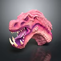 Pink Purple Dragon Head 3D Model with Sharp Teeth Open Mouth and Yellow Eyes