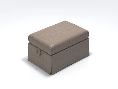Upholstered Beige Storage Stool With Leather Cushion And Lift Top Lid 3d model
