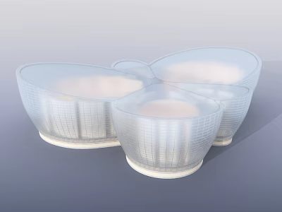 Modern Unique Cultural Center Building With Bowl Shaped Transparent Grid Structures 3d model