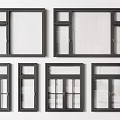 Multiple Black Framed Windows With Various Styles And Transparent Glass Panels 3d model