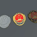 China Prosecution Emblem Featuring Red Background Gold Stars Tiananmen And Worn Gray Versions