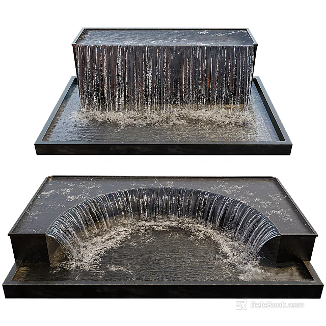 Garden Decorative Water Features With Rectangular Base Straight And Curved Waterfalls 3d model 